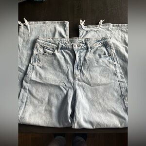 American Eagle Super High Rise Wide Leg Stretch Light Blue Jeans Women Size 14